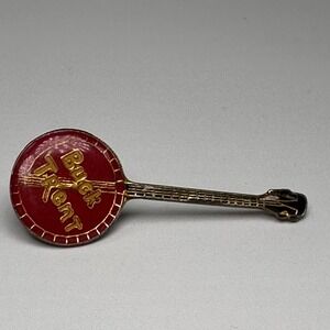 VTG Buck Trent Banjo Guitar Lapel Pin Red Gold-Tone 2in Country Folk Blue Grass